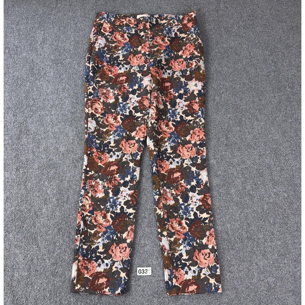 Sézane Pants Womens 6 38 Multicolor Floral Jacquard Straight Leg Trouser